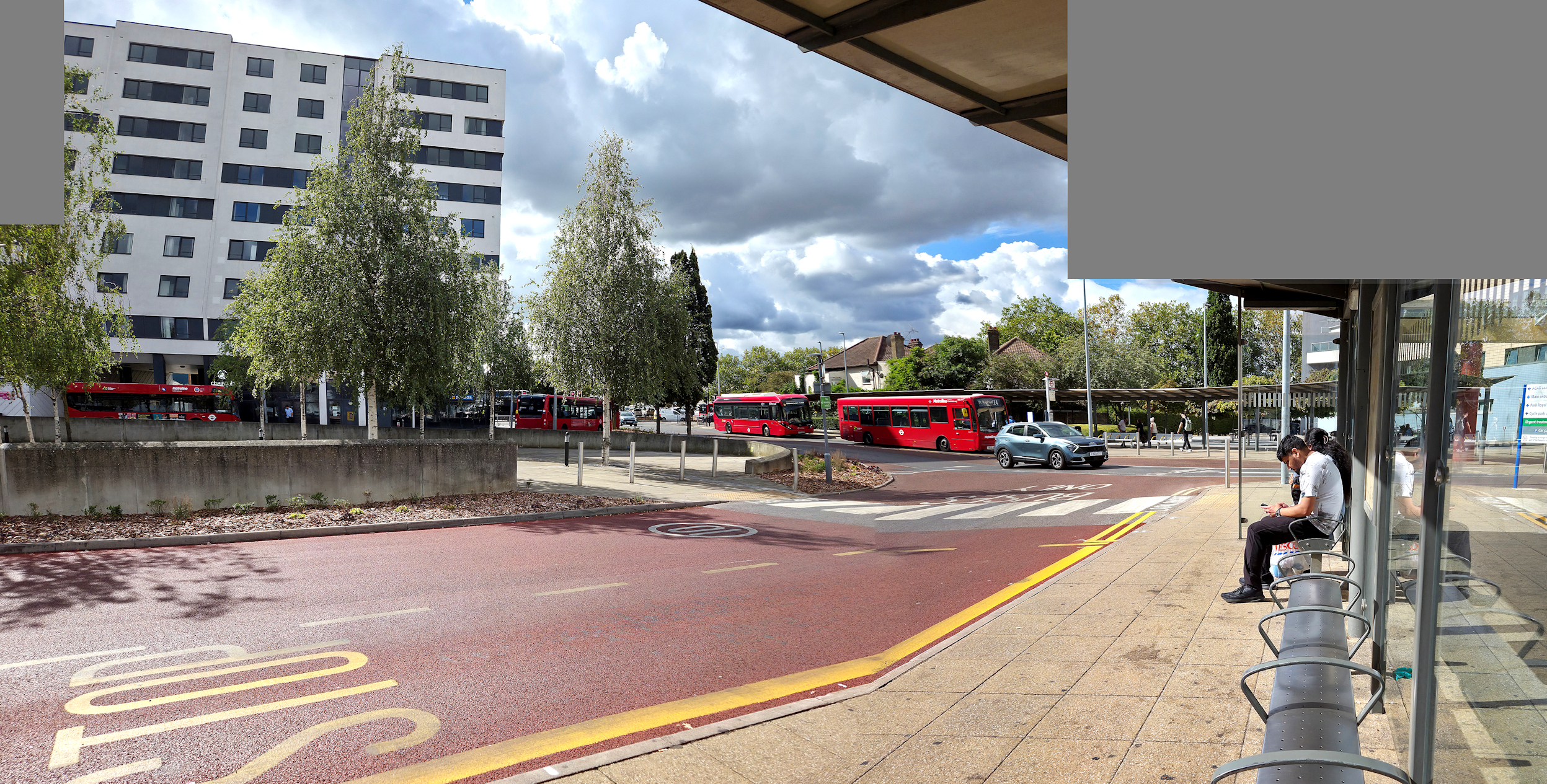 Outside the main entrance of Central Middlesex Hospital