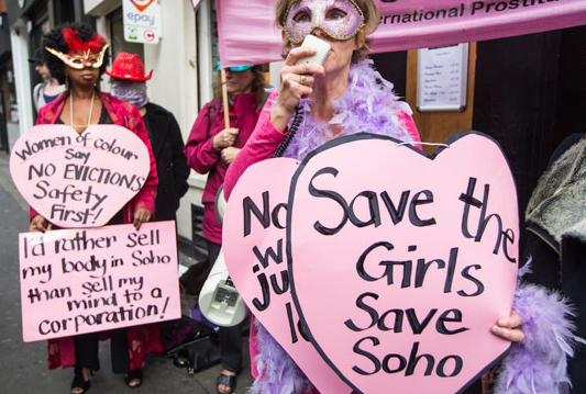 A protest in Soho by sex-workers and representatives from the English Collective of Prostitutes
